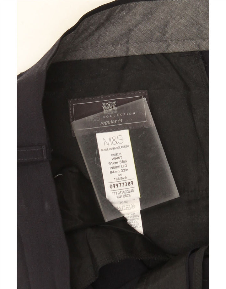 MARKS & SPENCER Pantalón de traje de corte regular para hombre W36 L33 Poliéster azul marino