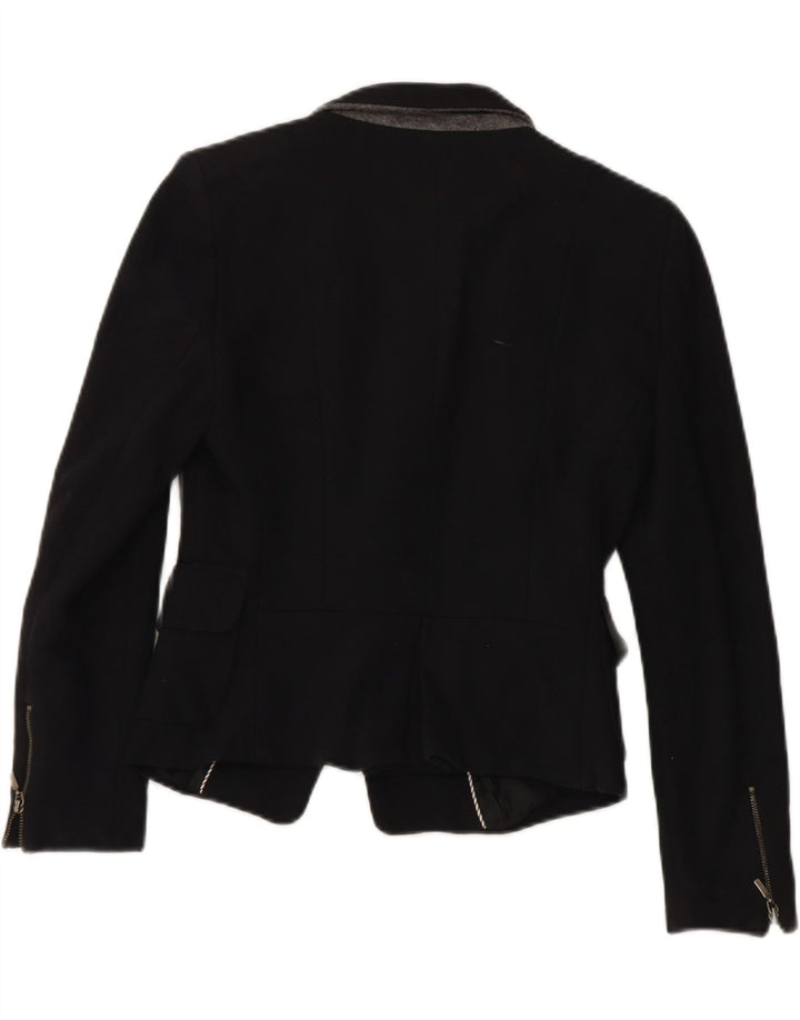 ZARA Womens Basic 1 Button Blazer Jacket UK 12 Medium Black Cotton
