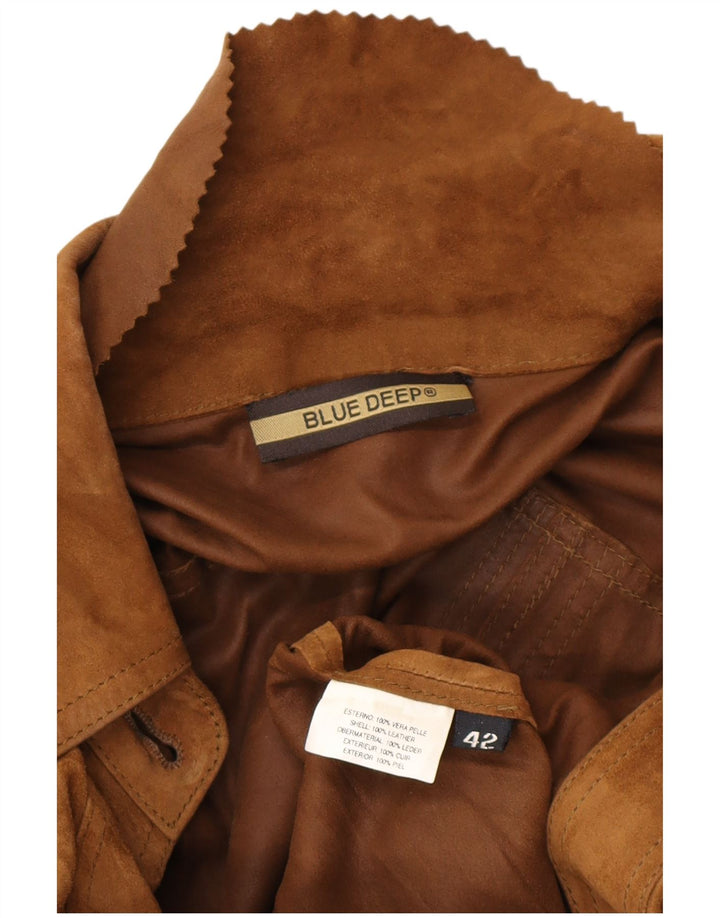VINTAGE Chaqueta militar de ante para mujer IT 42 Cuero marrón medio