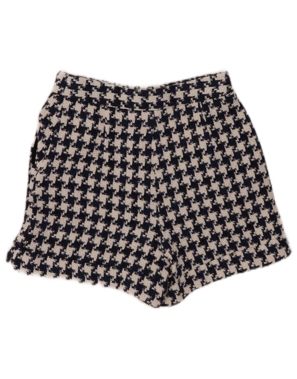 Zara Mujer Pantalones Cortos Casuales De Tiro Alto XS W24 Algodón De Pata De Gallo Azul Marino