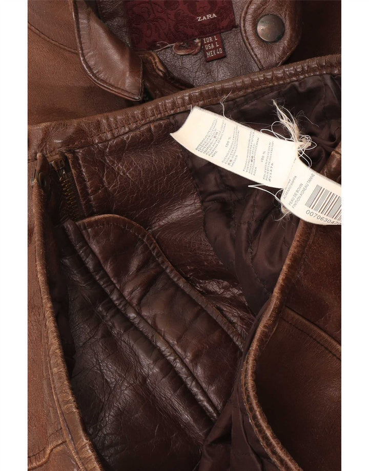 Zara Chaqueta De Cuero Para Hombre UK 40 Large Marrón