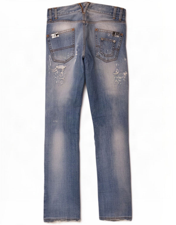 Dolce & Gabbana Vaqueros rectos desgastados para mujer IT 48 XL W38 L33 Azul
