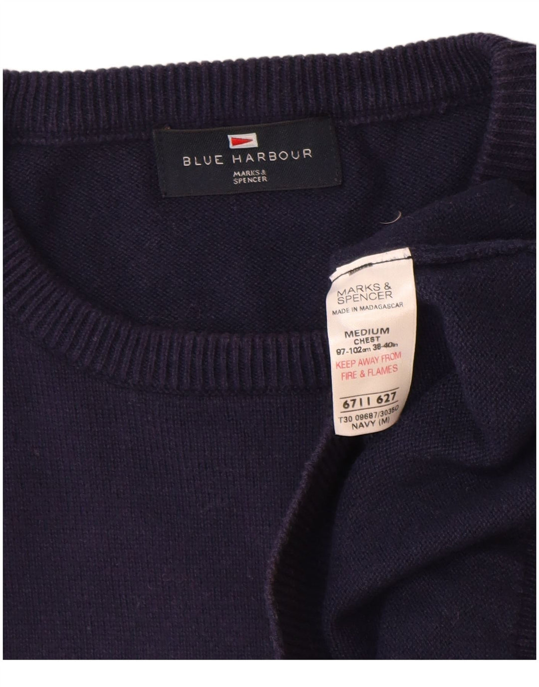 Marks & Spencer Jersey de cuello redondo azul Harbor para hombre Azul marino mediano