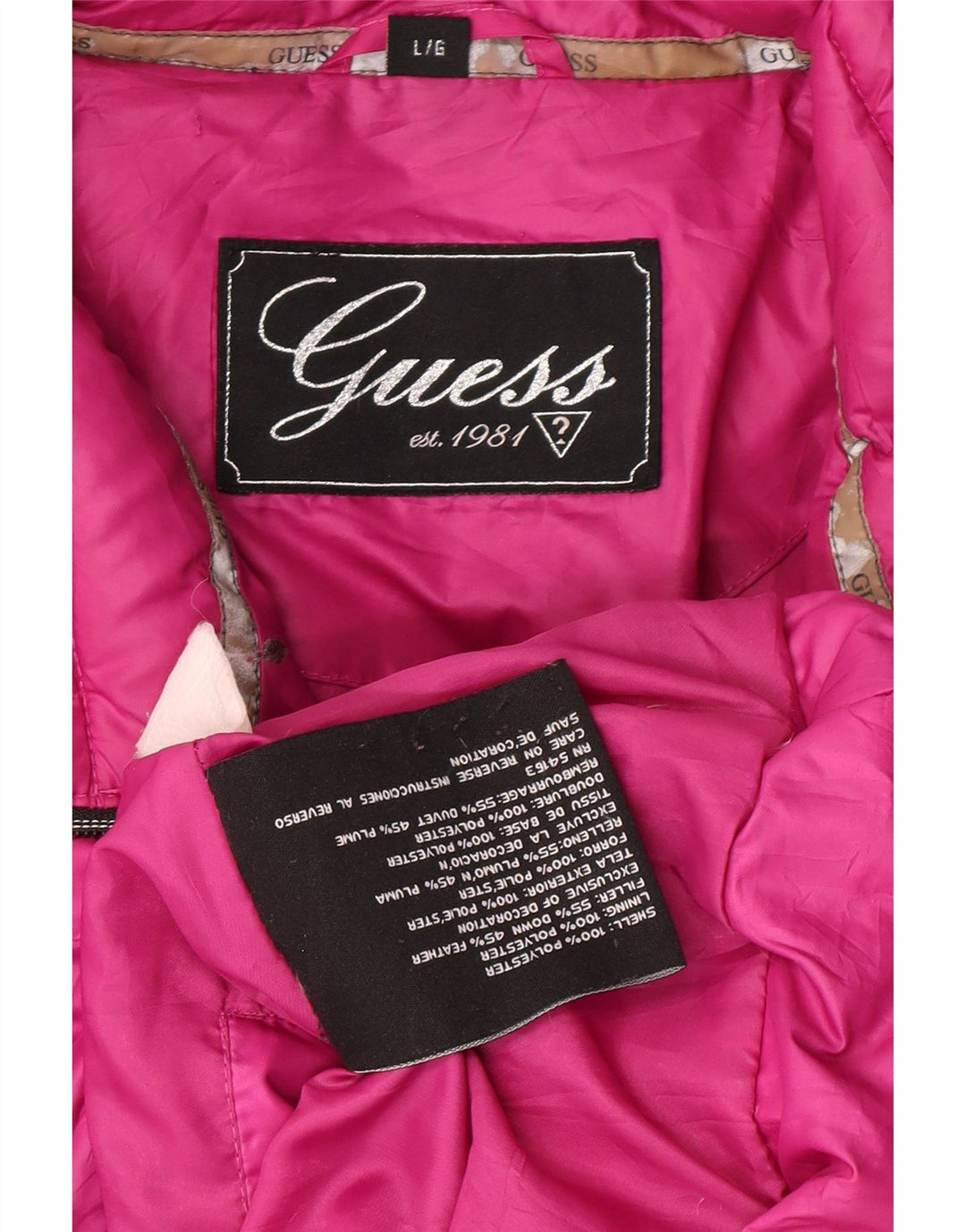 GUESS Womens Crop Padded Jacket UK16 Large Pink Polyester