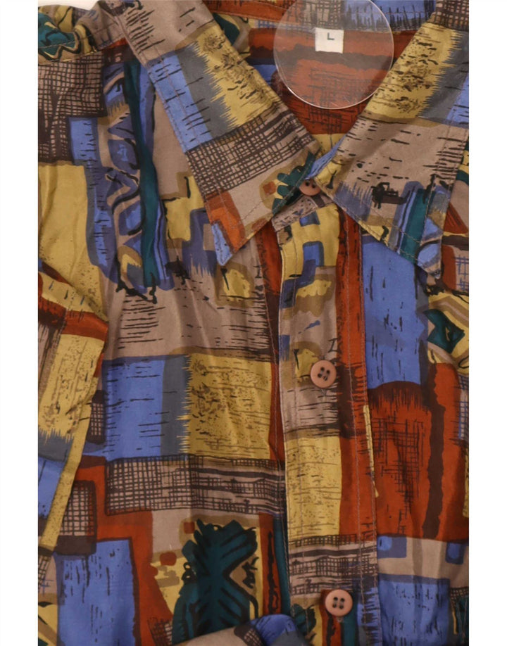 Vintage hombres camisa de manga corta grande multicolor patchwork seda