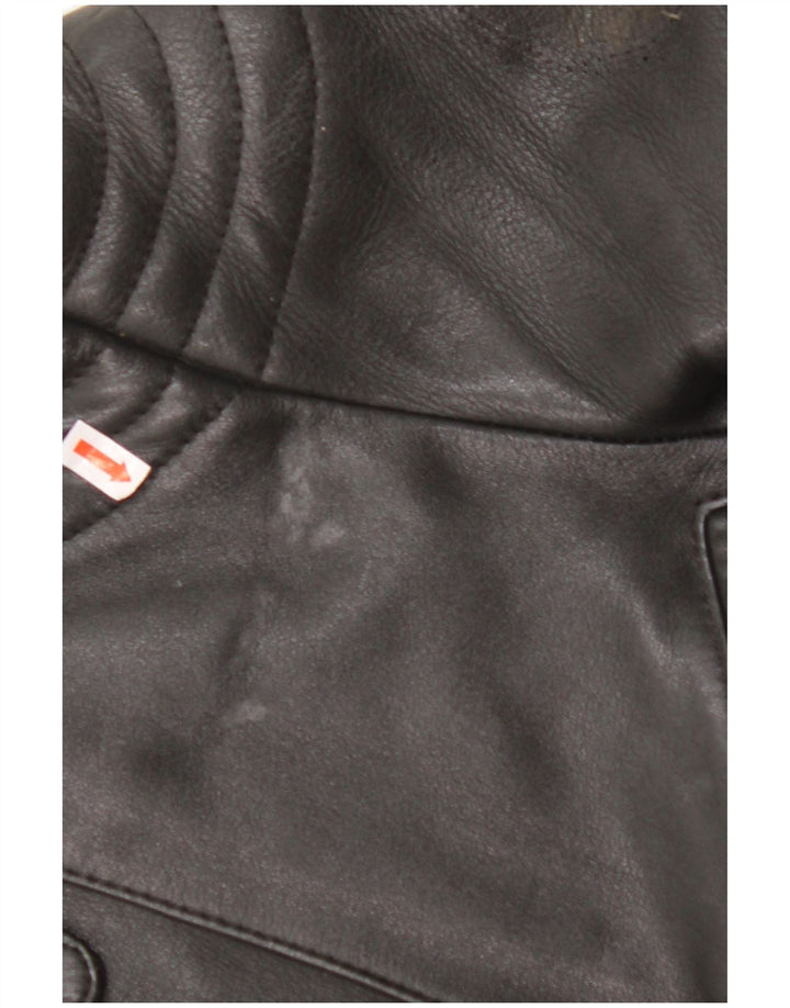 VINTAGE Chaqueta biker de cuero para mujer Reino Unido 18 XL Cuero negro
