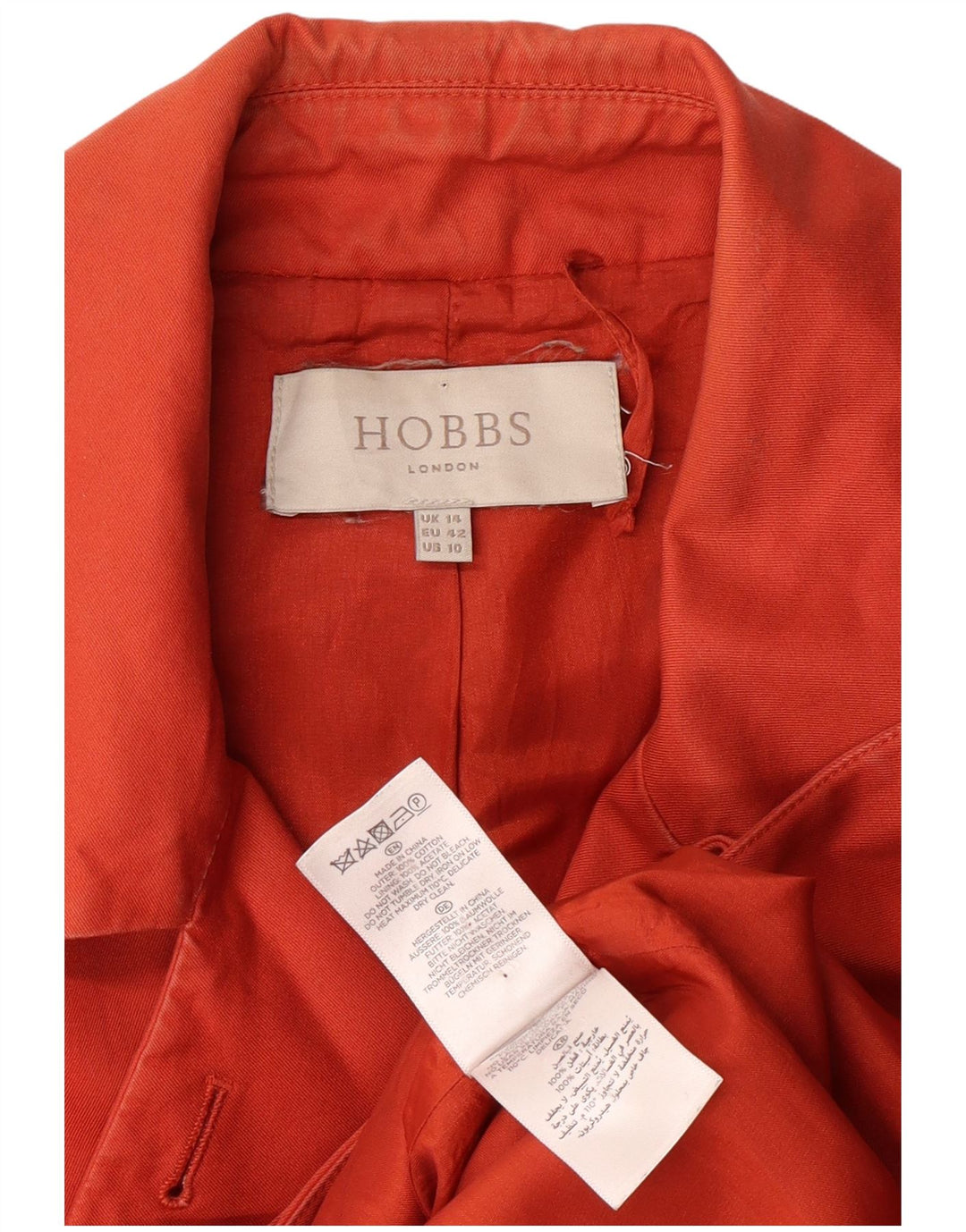 HOBBS Gabardina London para mujer Reino Unido 14 Algodón naranja medio