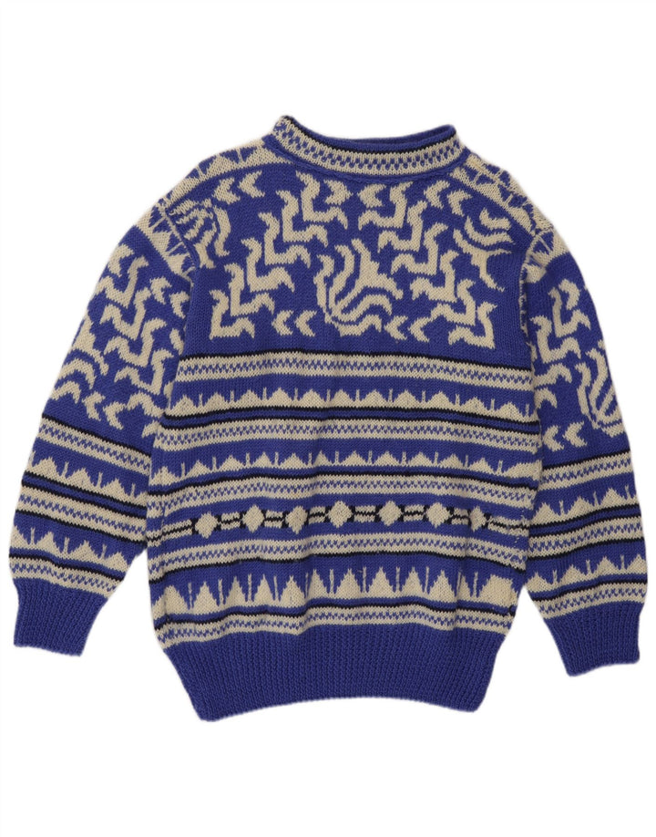 Vintage hombres tortuga cuello jumper suéter medio azul geométrico