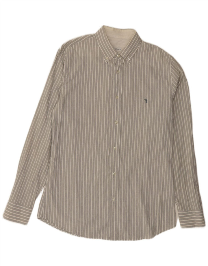 Camisa Trussardi Hombre Talla 42 Grande Gris Rayas Algodón