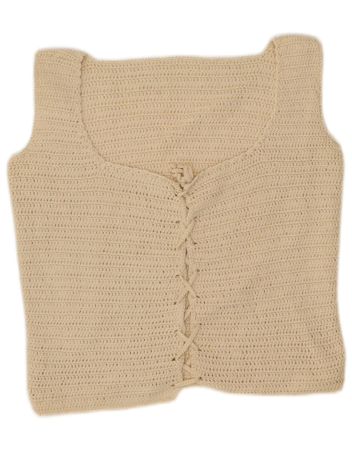 Vintage mujer crop top Reino Unido 10 pequeño blanco apagado