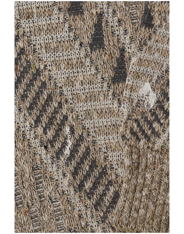Vintage hombres V-cuello jumper suéter pequeño gris geométrico