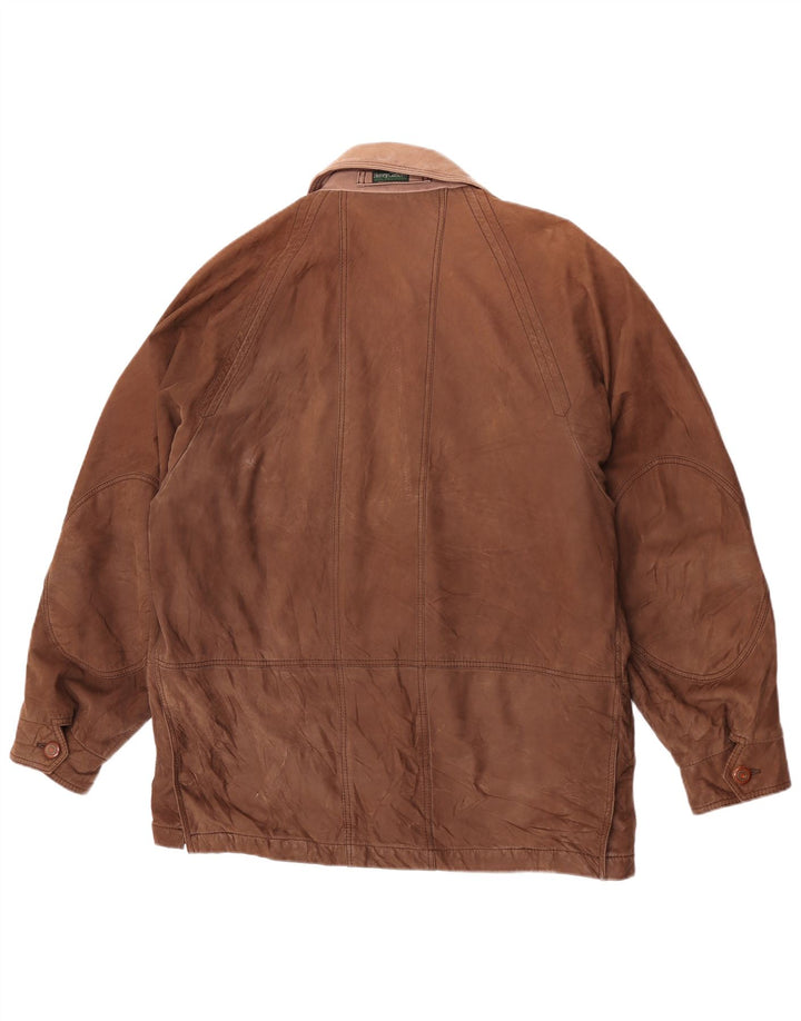 Henry Cottons Chaqueta de cuero resistente para hombre IT 50 Cuero marrón grande