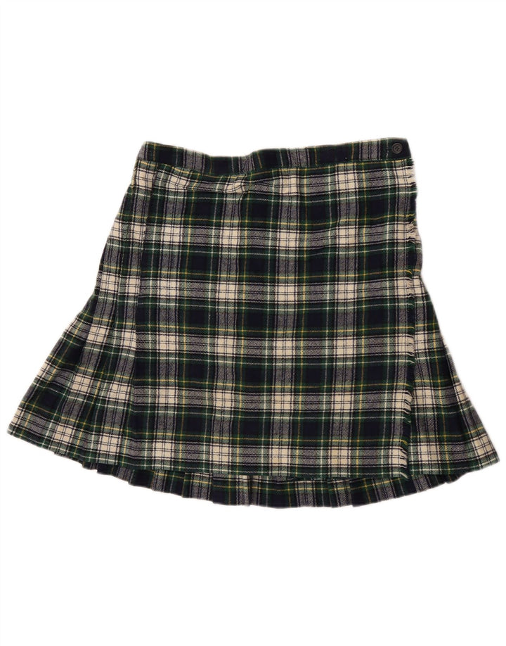 Vintage mujer mini falda envolvente W28 cuadros verdes medianos