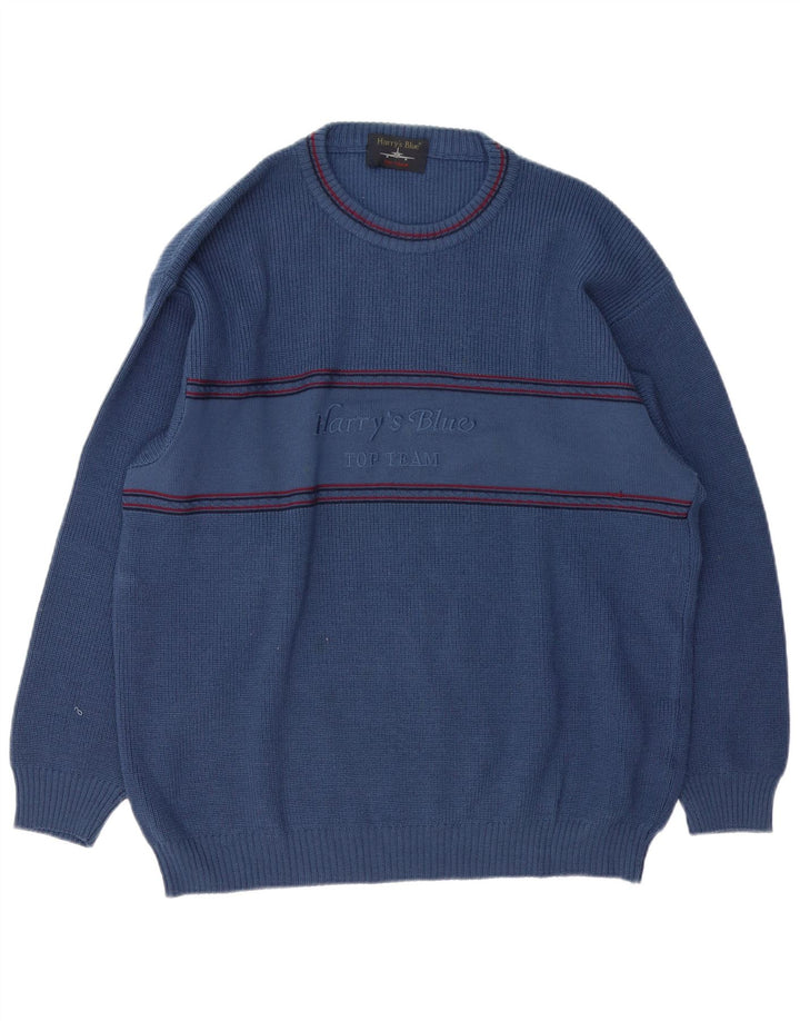 VINTAGE Suéter de cuello redondo gráfico para hombre XL Lana azul