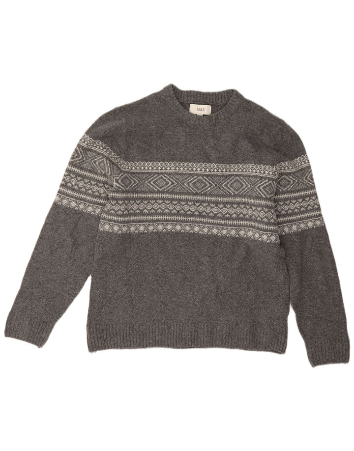 Marks & Spencer Jersey De Cuello Redondo Para Hombre Gris Medio Fair Isle