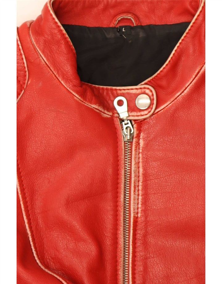 Gipsy Chaqueta de cuero para mujer, talla 44, talla grande, color rojo a rayas
