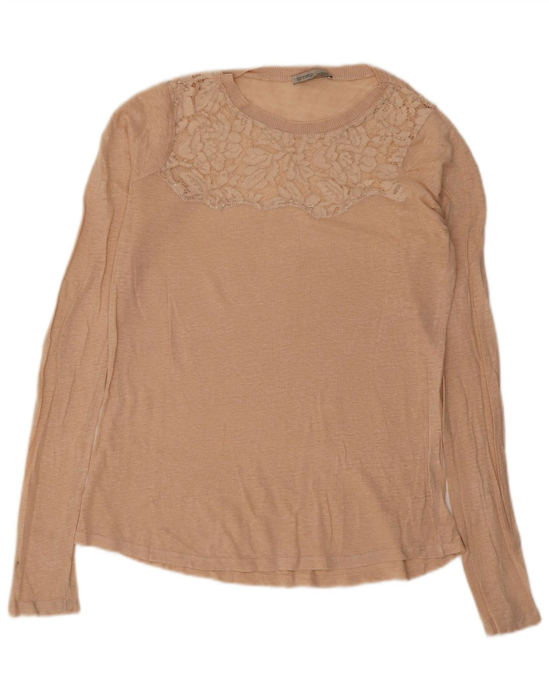Zara Mujer Top Manga Larga UK 10 Small Beige