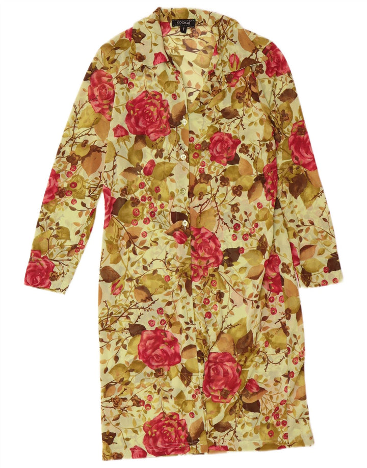 Kookai Vestido camisero de manga larga para mujer, talla 1, pequeño, verde, floral, bohemio