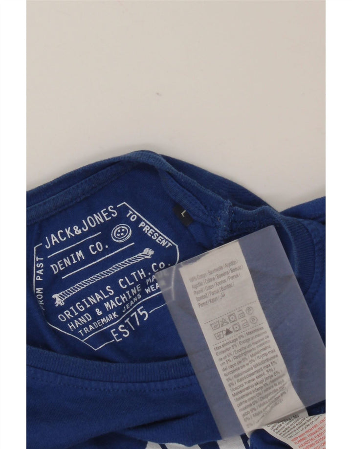 Jack & Jones Hombre Camiseta Estampada De Manga Larga De Algodón Azul Grande