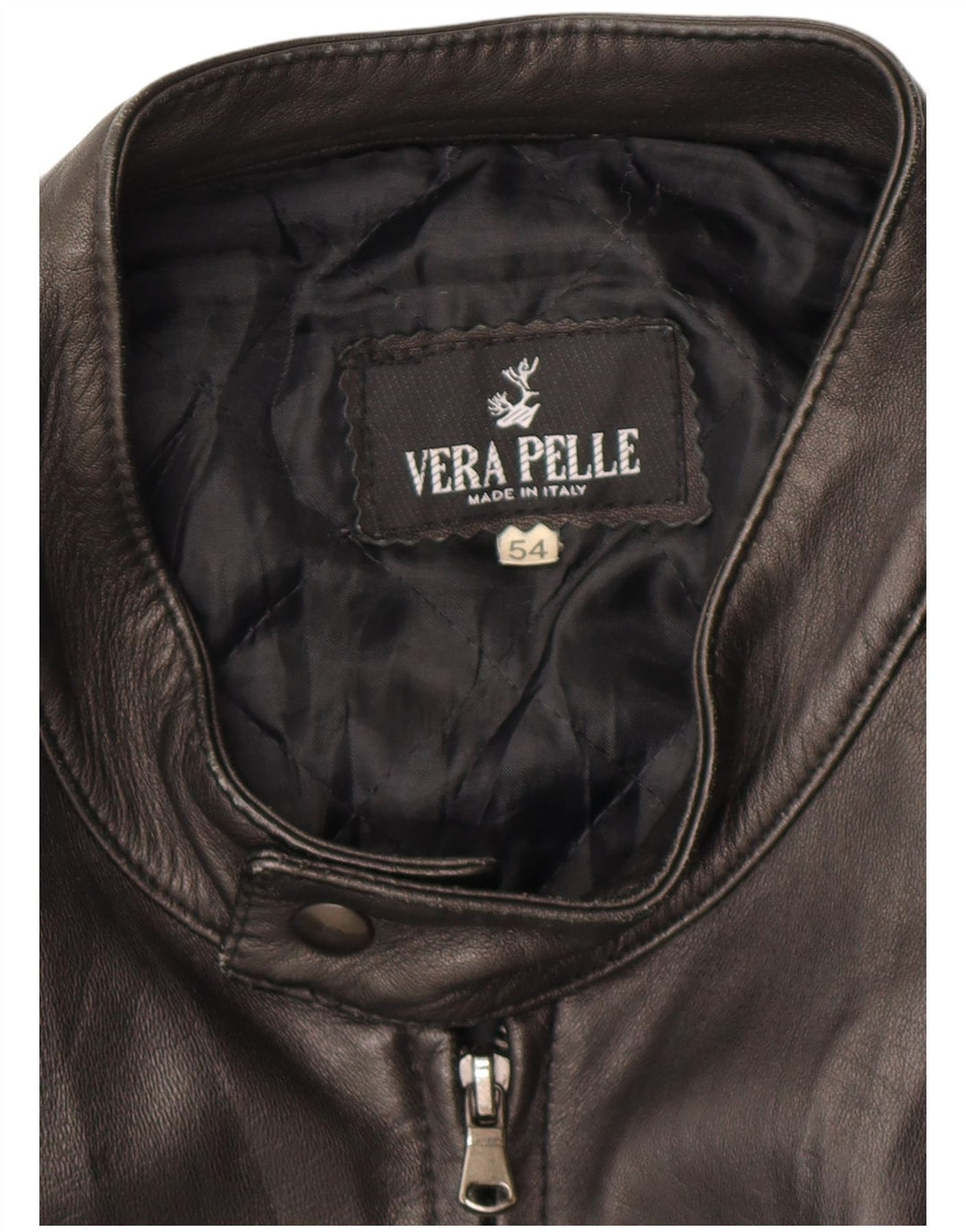 Vintage mujer chaqueta de cuero con cremallera IT 54 2XL cuero marrón