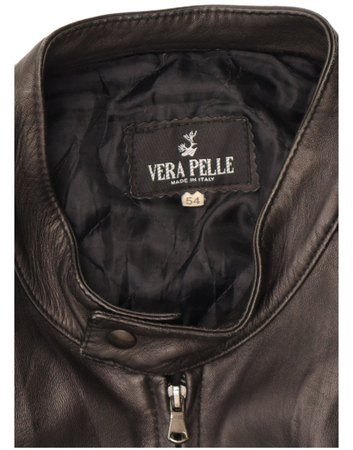 Vintage mujer chaqueta de cuero con cremallera IT 54 2XL cuero marrón