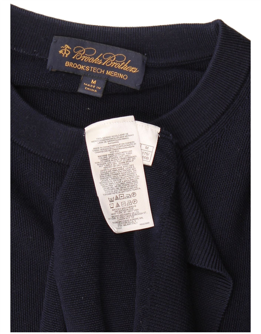 BROOKS BROTHERS Jersey de cuello redondo para hombre de lana merino azul marino medio