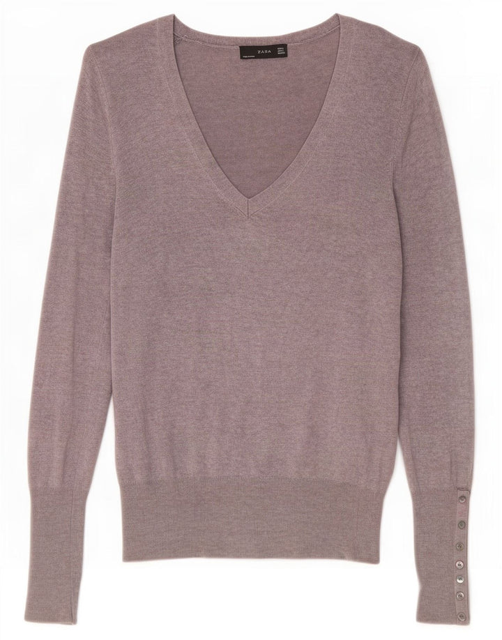 Zara - Jersey con cuello en V para mujer, talla 40, talla grande, color gris