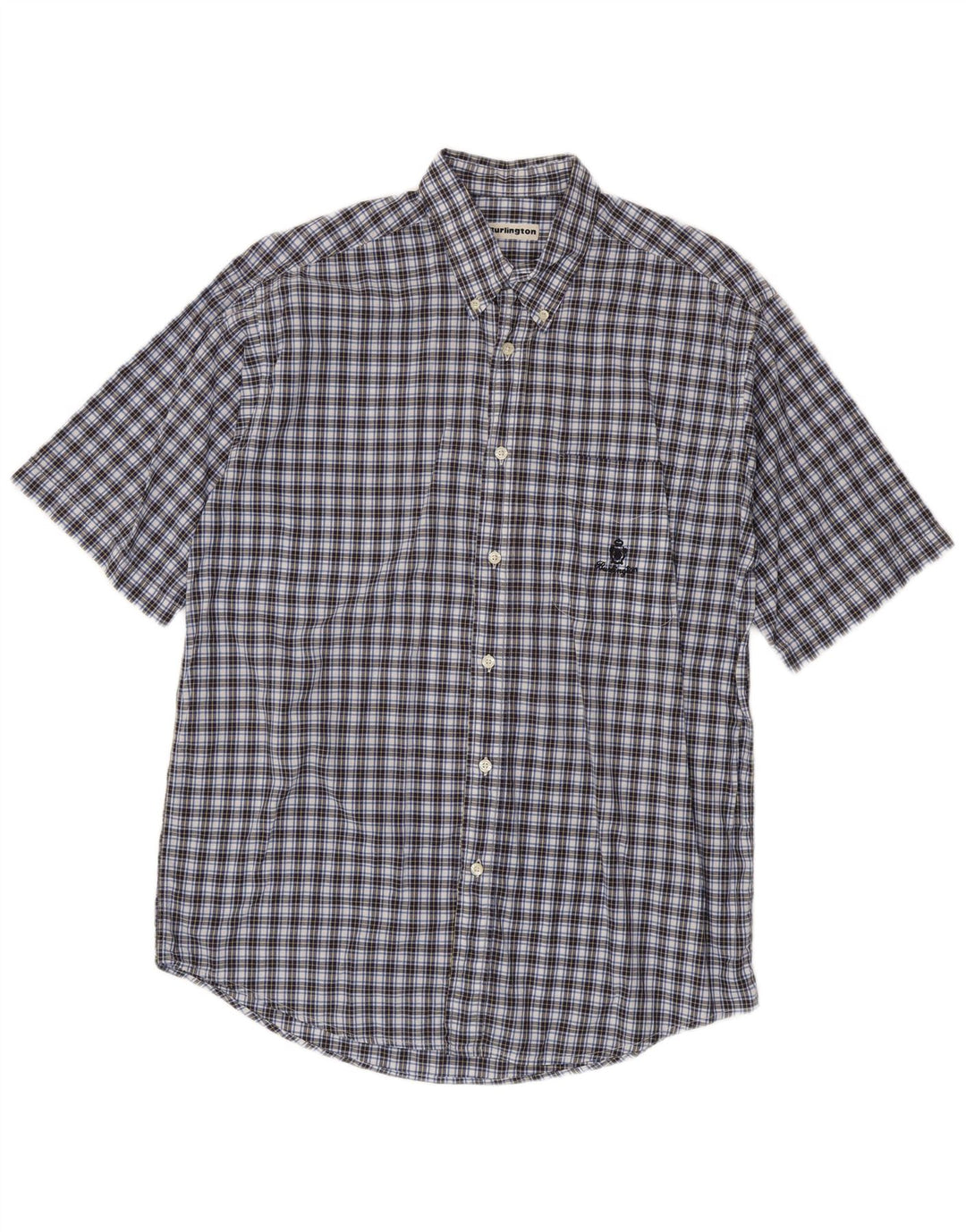 Burlington Camisa de manga corta para hombre de algodón a cuadros azules grandes