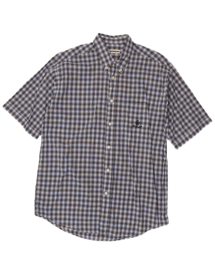 Burlington Camisa de manga corta para hombre de algodón a cuadros azules grandes