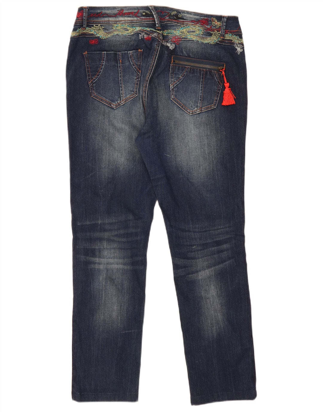 Jeans Desigual Mujer Graphic Slim W34 L29 Poliéster Azul Marino