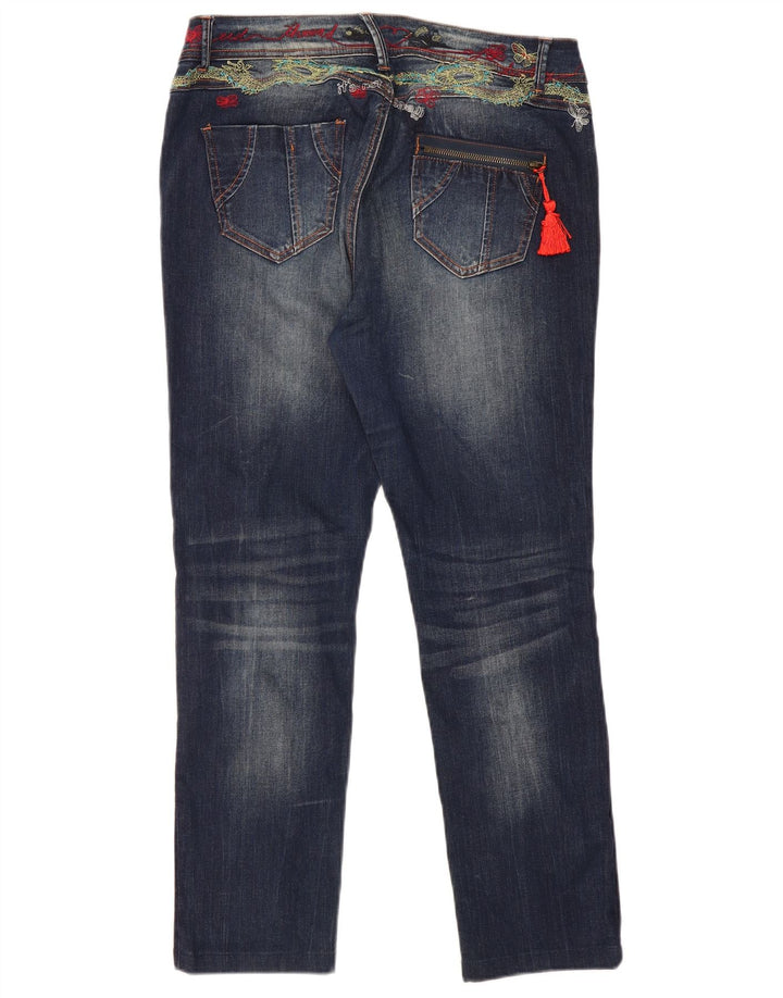 Jeans Desigual Mujer Graphic Slim W34 L29 Poliéster Azul Marino
