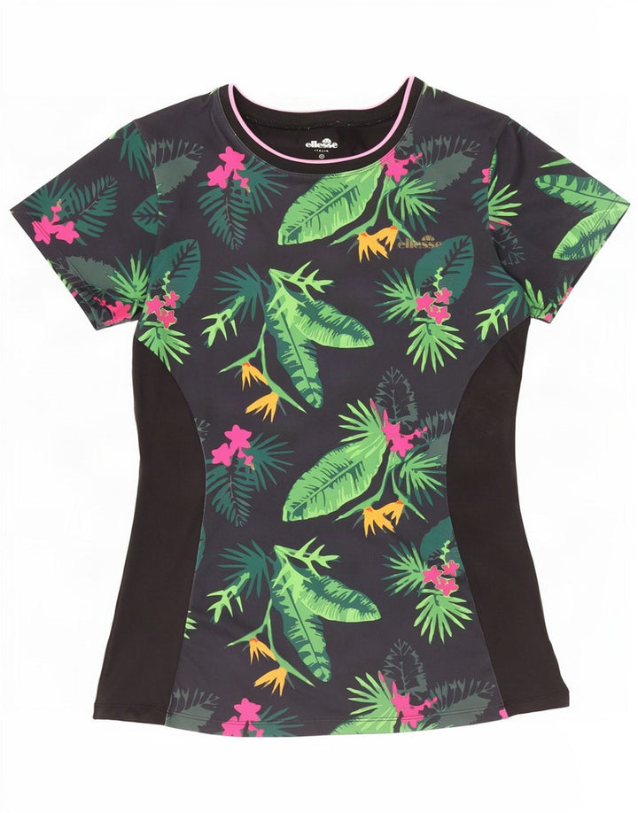 Ellesse Camiseta gráfica para mujer Top UK 40 Mediano Poliéster floral negro