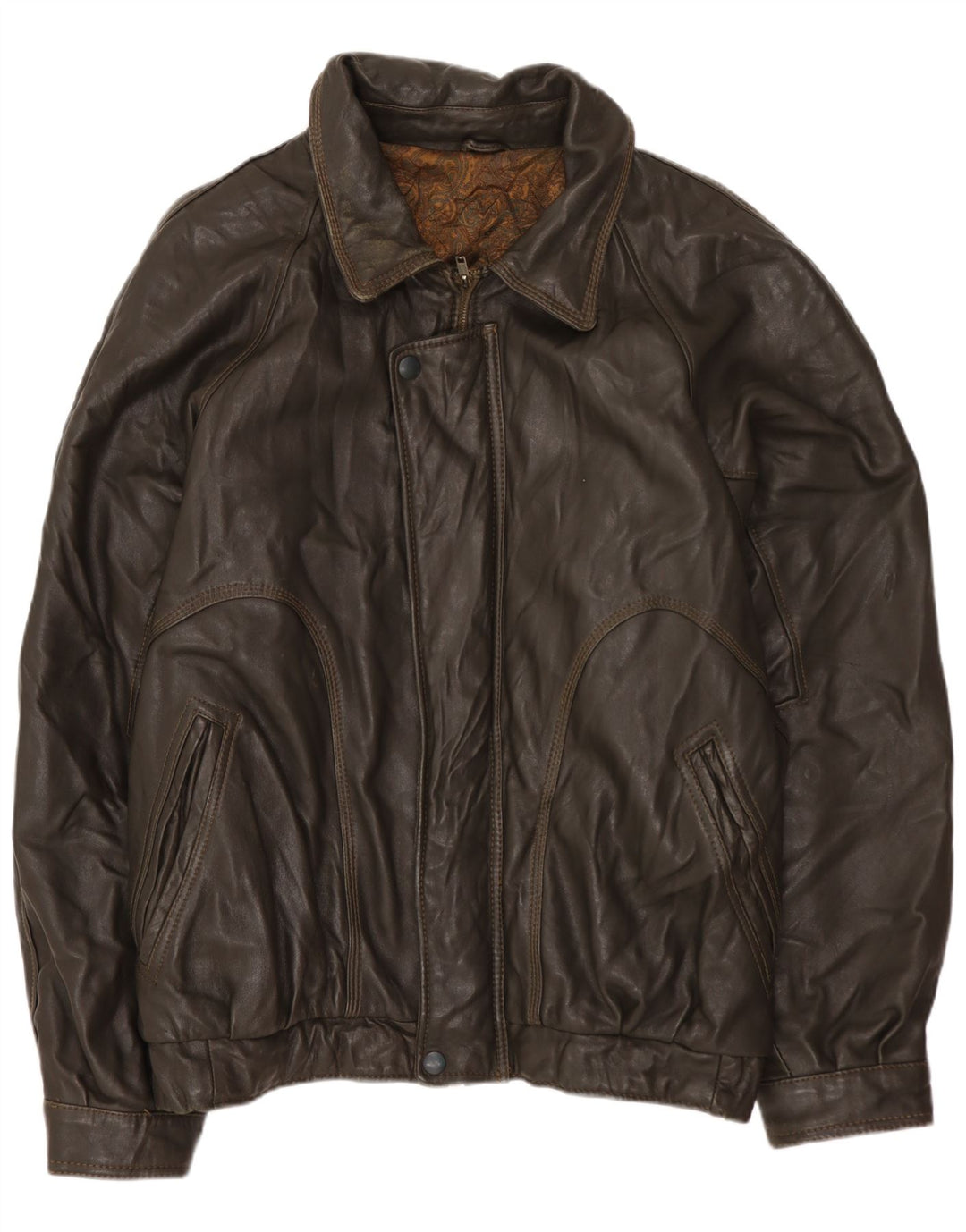 VINTAGE Chaqueta de cuero para hombre Reino Unido 42 XL Marrón