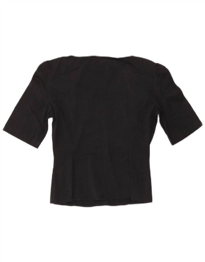 MAX & CO. Blusa corta con volantes en la parte delantera para mujer IT 40 Small Black Cotton