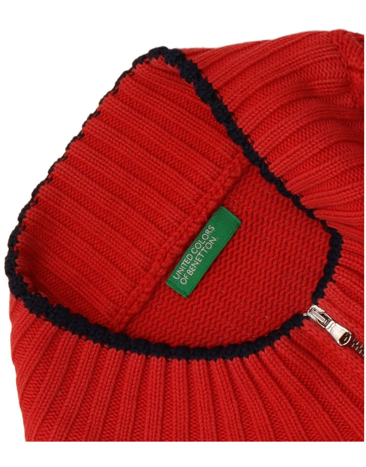 Benetton Cárdigan Estampado Para Mujer UK 8 Small Rojo