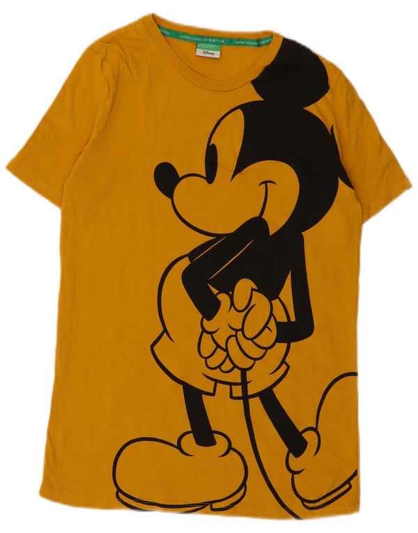 BENETTON Camiseta con gráfico de Mickey Mouse para Mujer UK 6 XS Algodón Amarillo