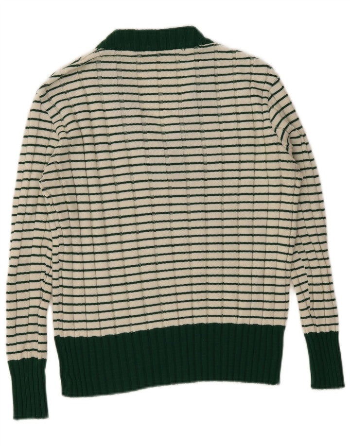 Vintage mujer V-cuello jumper suéter IT 42 medio verde rayas