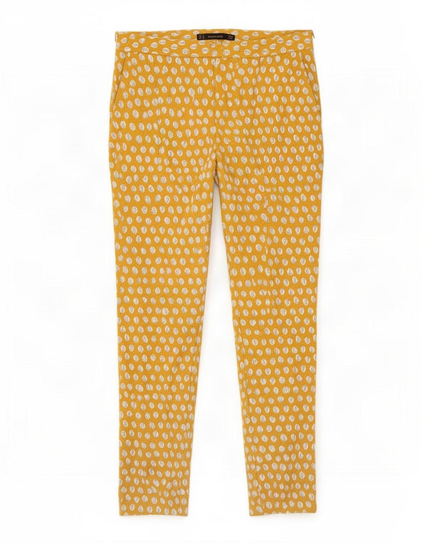 Zara Mujer Pantalones Casuales Slim Con Estampado Abstracto XS W24 L28 Algodón Amarillo