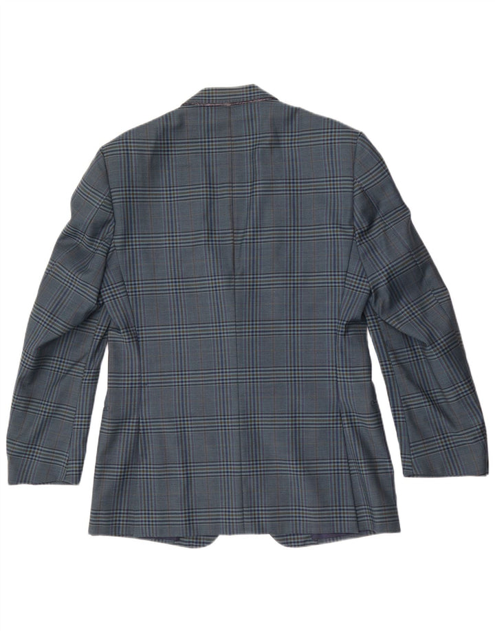 Vintage hombres 2 botones Blazer chaqueta IT 50 grande azul comprobar lana
