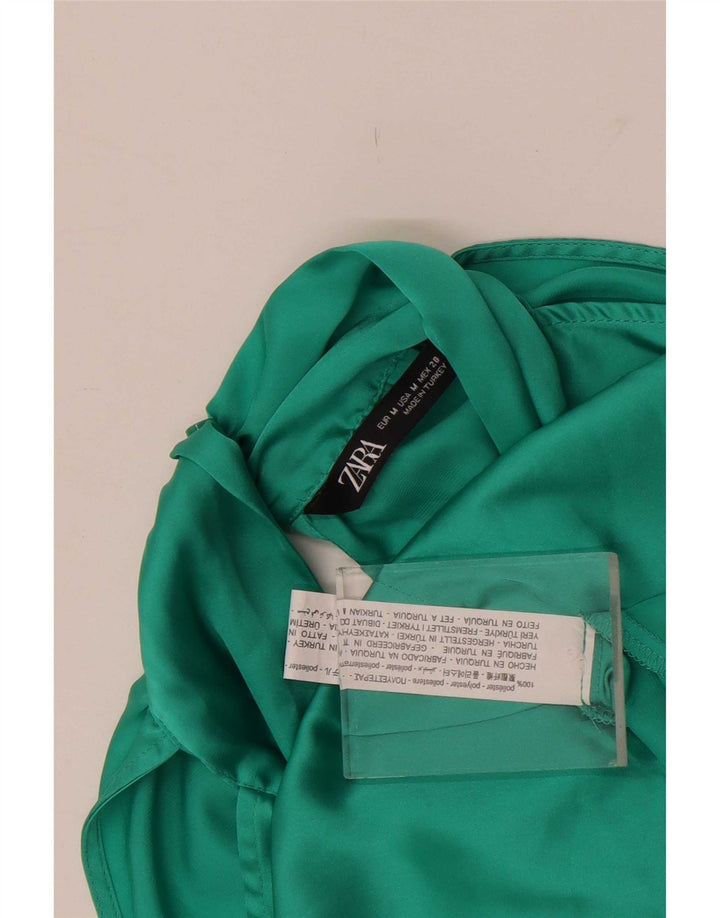 Zara Mujer Blusa Corta Sin Mangas Top UK 44 Poliéster Verde Medio