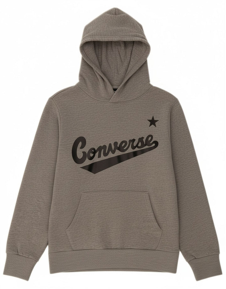 CONVERSE Boys Graphic Hoodie Jumper 10-11 Years Medium Grey Cotton
