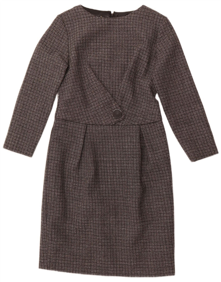 VINTAGE Womens Long Sleeve Sheath Dress UK 12 Medium Grey Check