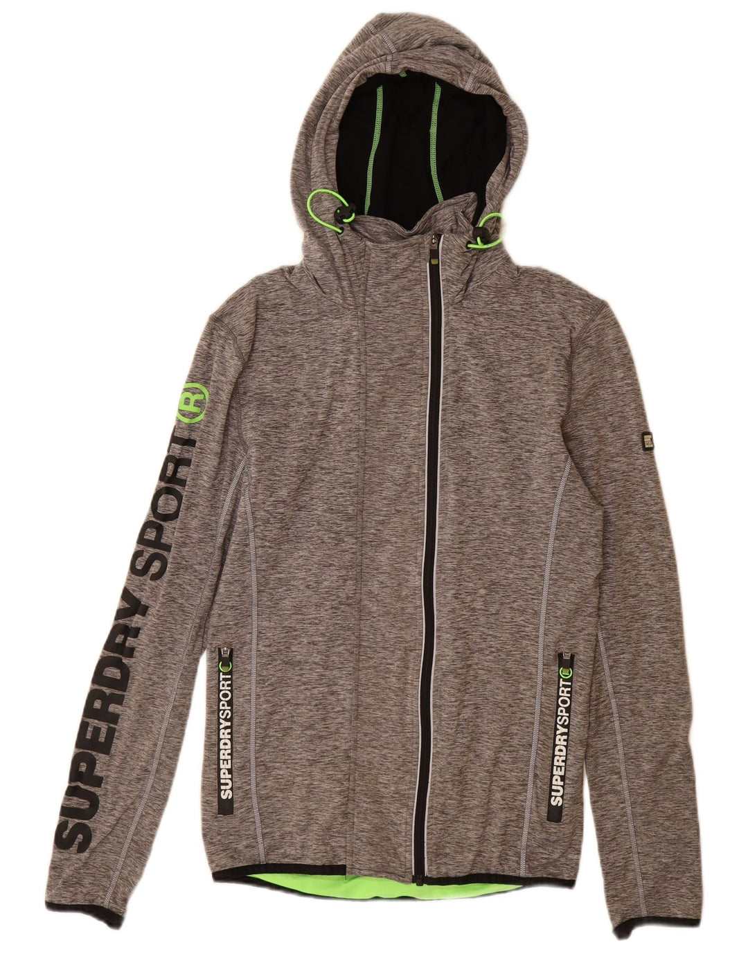SUPERDRY Suéter con capucha y cremallera gráfica de ajuste atlético para mujer UK 40 Gris medio