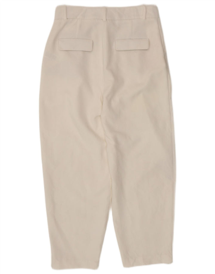 ZARA Mujer Pantalones Casuales Tapered Pegged Pequeño W26 L25 Poliéster Blanco