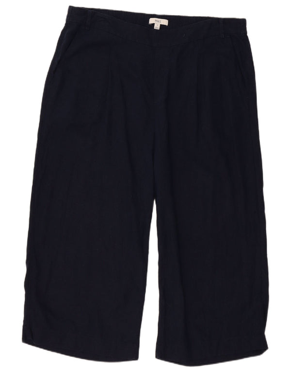 Marks & Spencer Pantalones Capri para Mujer UK 20 2XL W40 L23 Lino Azul Marino