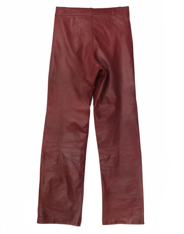 Pantalones de cuero rectos vintage para mujer W26 L29 Borgoña