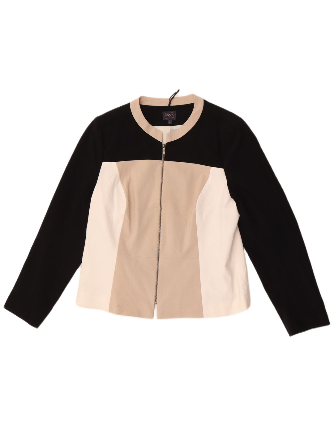 Marks & Spencer Chaqueta tipo blazer con cremallera completa para mujer UK 46 Large Beige Colorblock