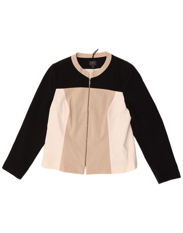 Marks & Spencer Chaqueta tipo blazer con cremallera completa para mujer UK 46 Large Beige Colorblock