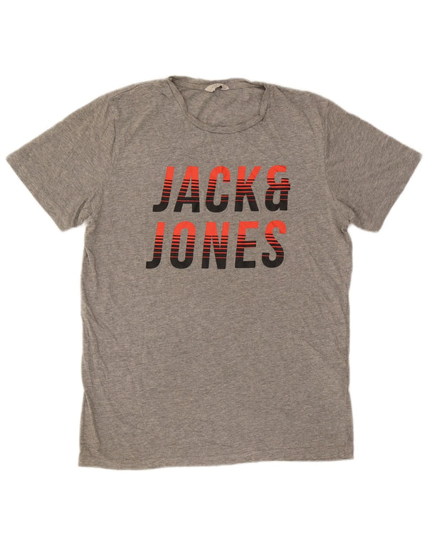 JACK & JONES Hombre Camiseta Gráfica Top Algodón Gris Medio