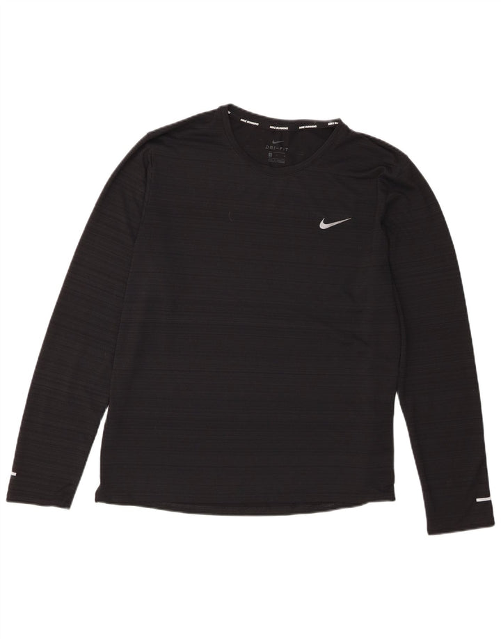 Nike Camiseta Dri Fit para mujer de manga larga UK 46 Grande Poliéster a rayas negras